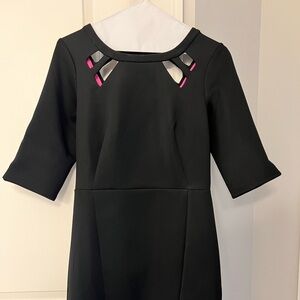 Beautiful black with pink Gretchen Scott dress. Very comfortable and forgiving.